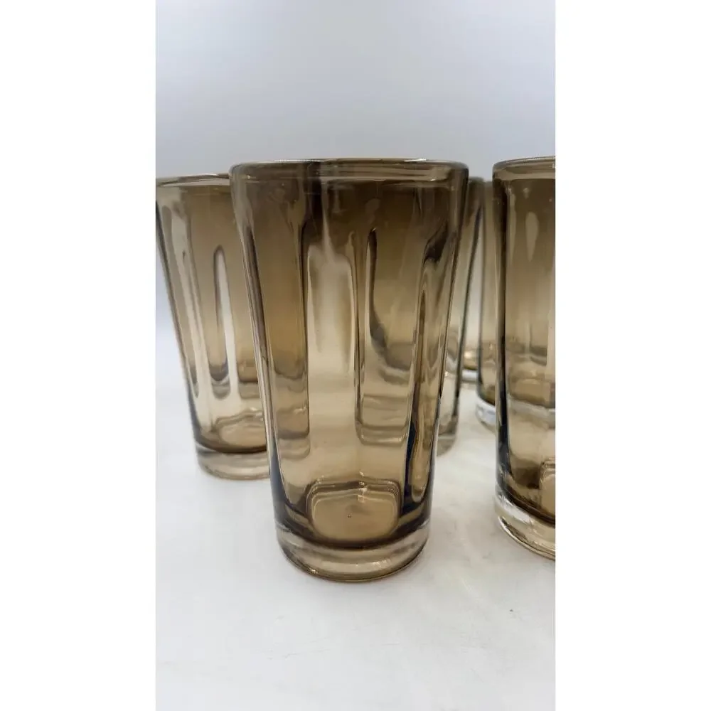 Vintage 1970's Noritake Smoke Flared Glass Tumblers Barware 6.5” Lot of 8